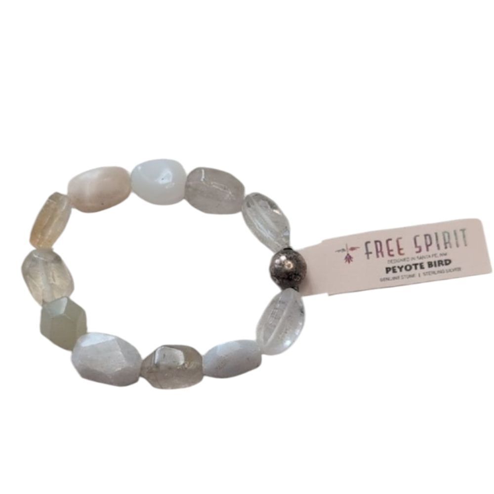 NWT Peyote Bird Faceted Gemstone And Sterling Silver White Multi-Stone Bracelet